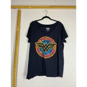True Vintage Black Wonder Woman Graphic Tee - 3 - V-Neck Cotton Superhero Comic